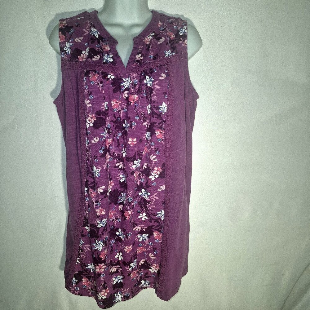 Woman Within stylish top, sleeveless, Dark Purple floral design in size Large